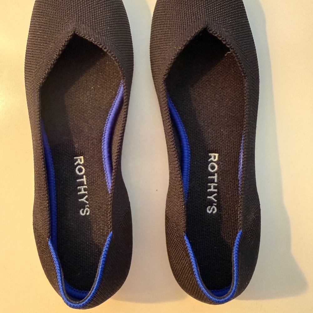 Rothy's Black Flats with Blue Trim